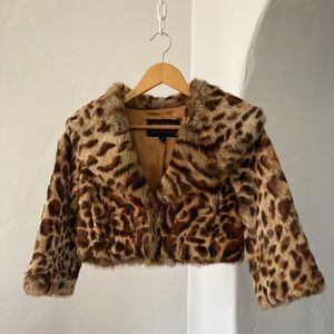 Leopard Print Crop Fur Cropped Jacket XS 0 2 S